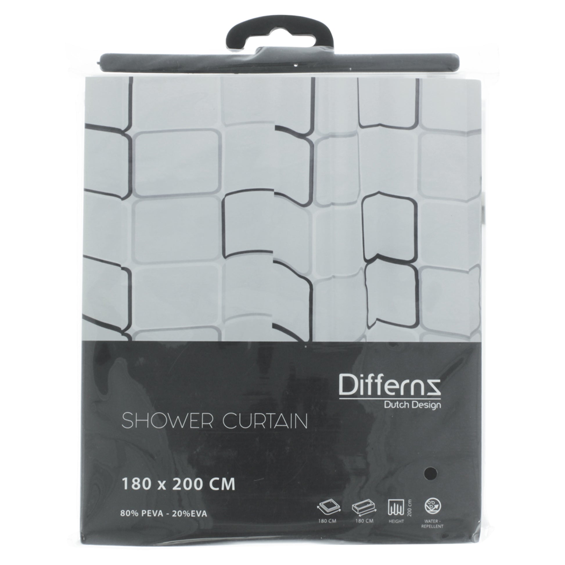 Differnz Cubi douchegordijn 100% PEVA - waterdicht - 180 x 200 cm - zwart - Mozaiektegel.com