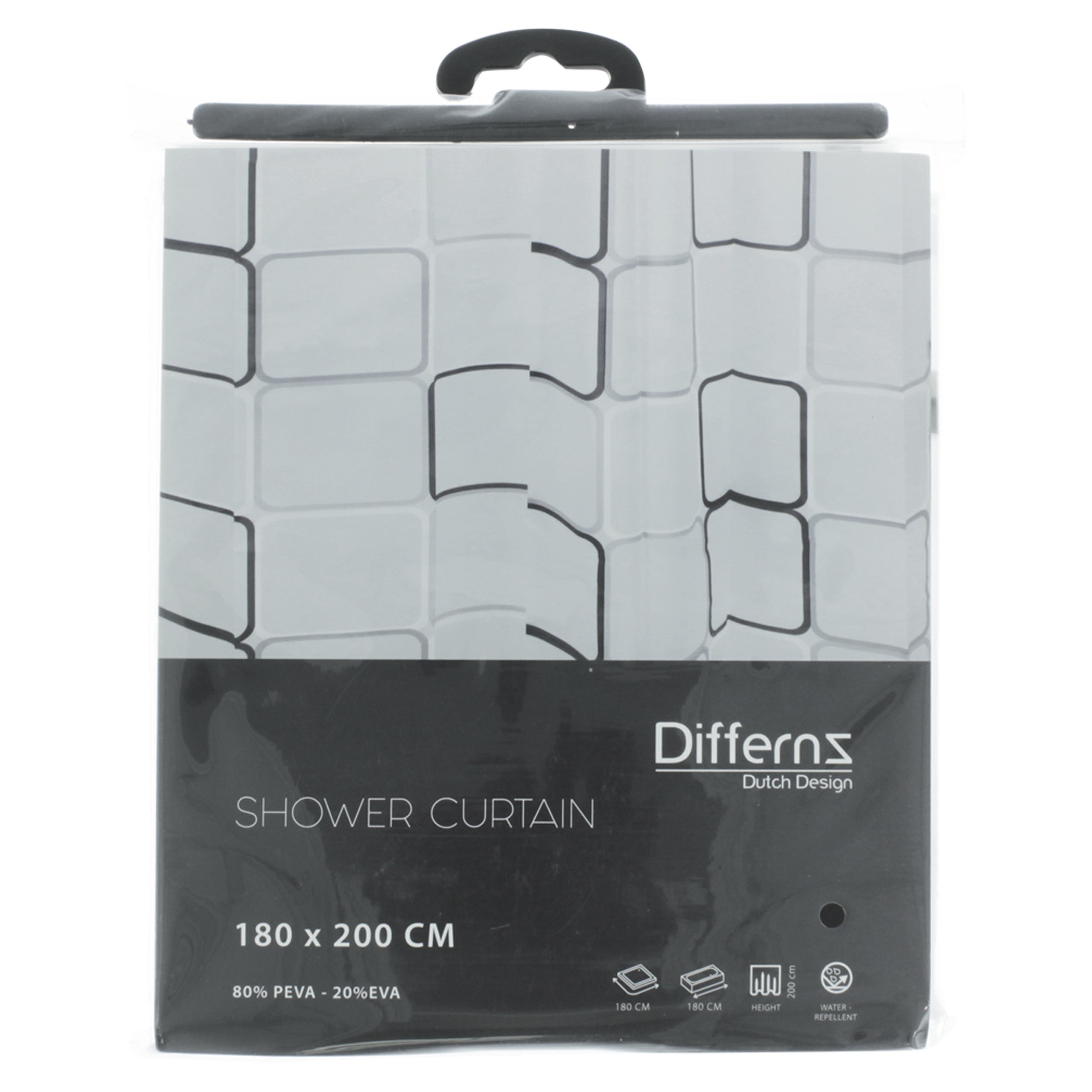 Differnz Cubi douchegordijn 100% PEVA - waterdicht - 180 x 200 cm - zwart - Mozaiektegel.com