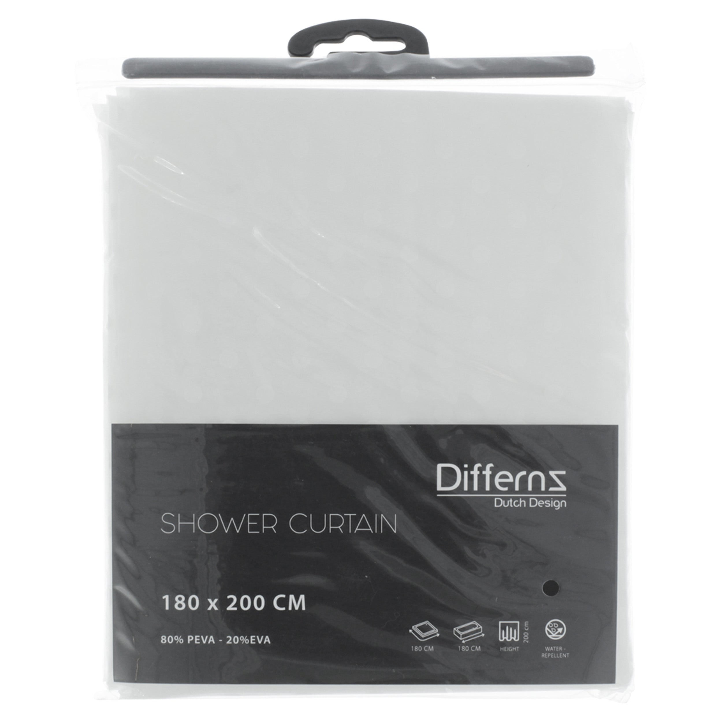 Differnz Dots douchegordijn 100% PEVA - waterdicht - 180 x 200 cm - wit - Mozaiektegel.com