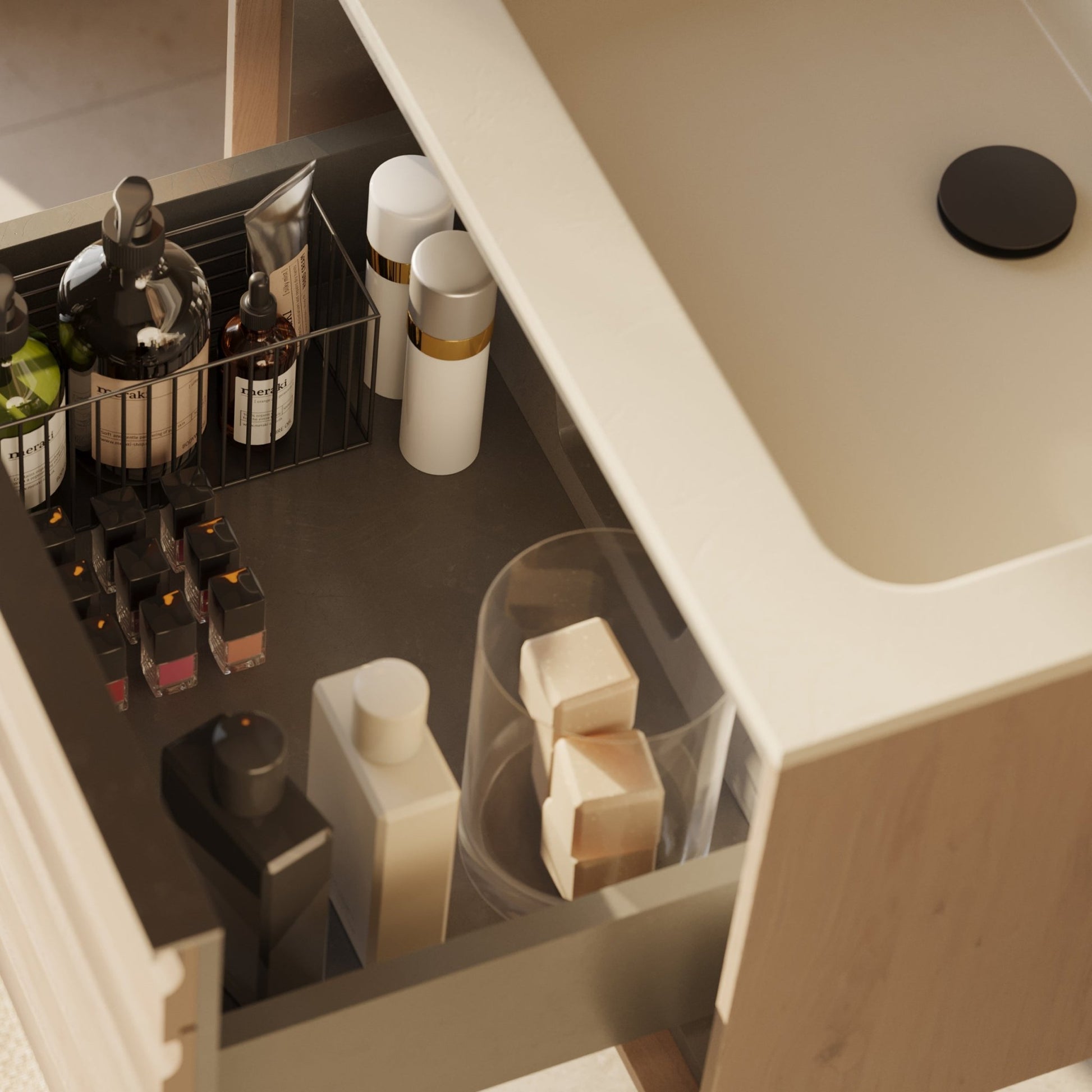 Differnz Elin wastafel kunstmarmer | mat taupe | 61 x 46.5 x 1.5 cm - Mozaiektegel.com