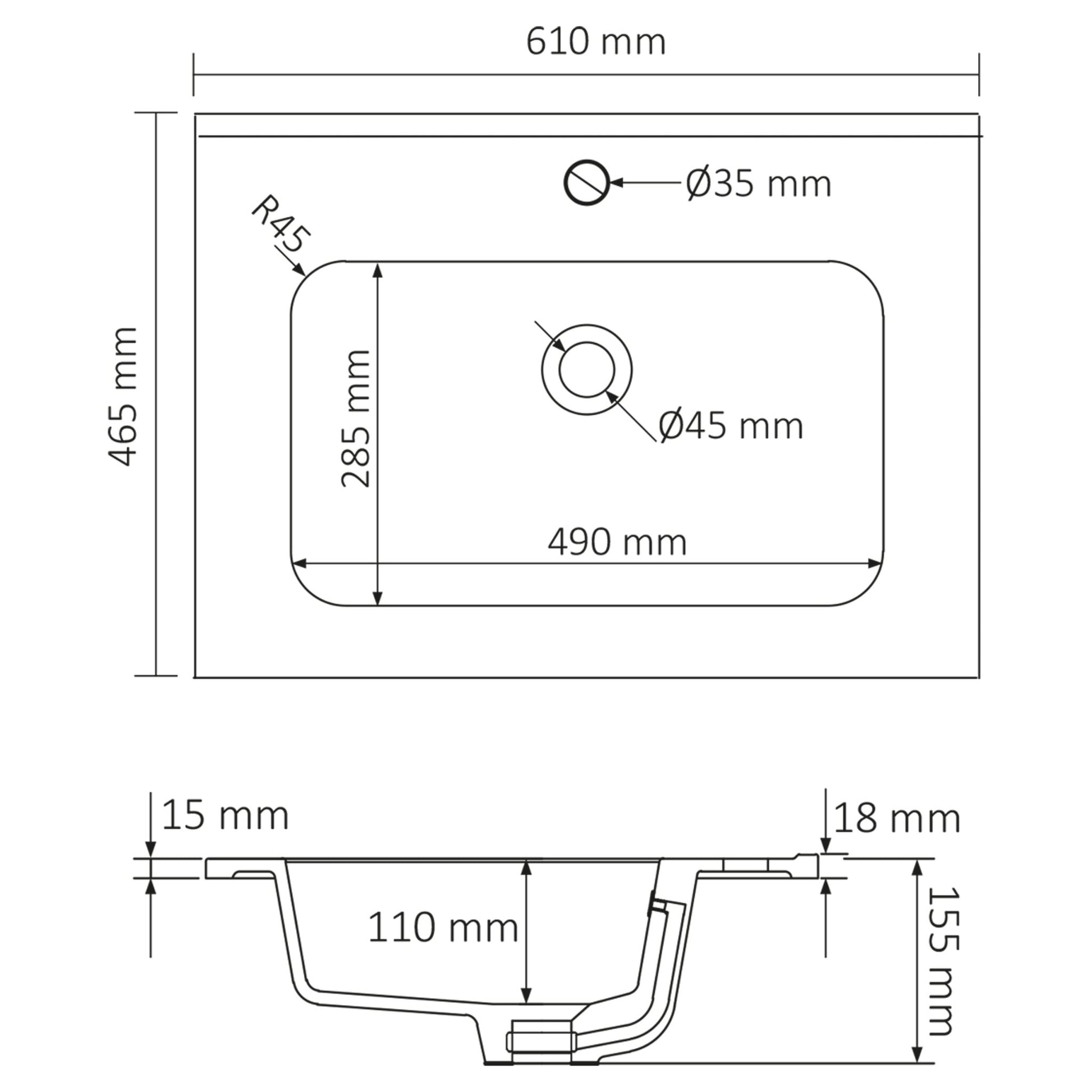 Differnz Elin wastafel kunstmarmer | mat taupe | 61 x 46.5 x 1.5 cm - Mozaiektegel.com