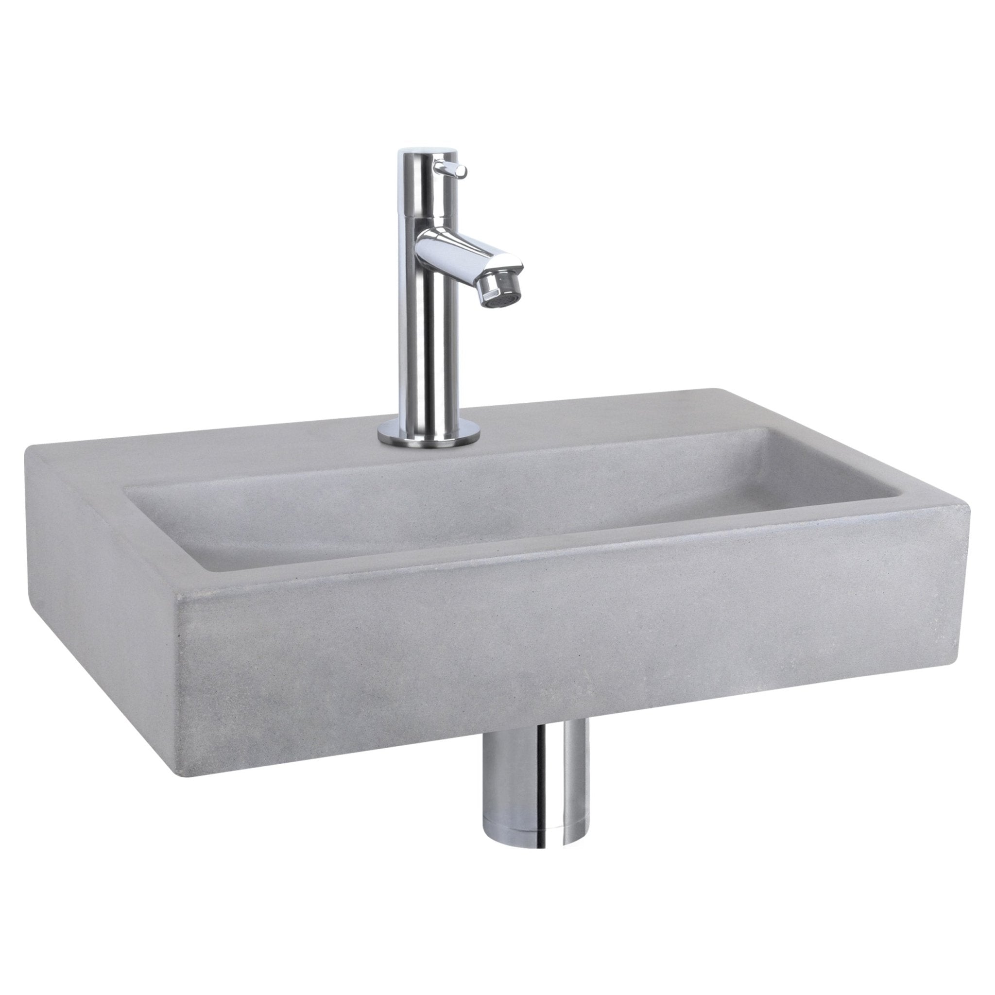 Differnz Flat fonteinset beton lichtgrijs - kraan gebogen - 38 x 24 x 8 cm - chroom - Mozaiektegel.com