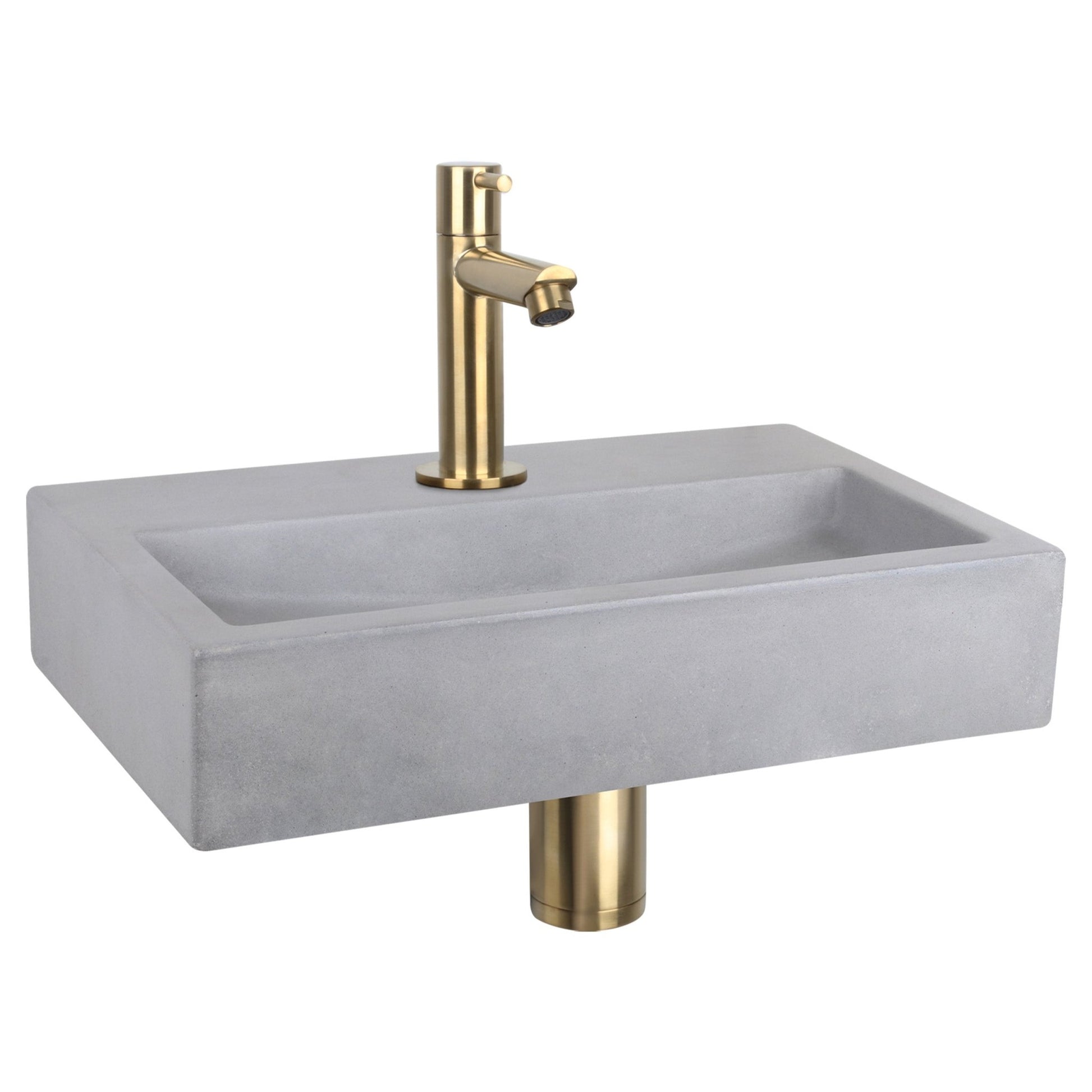 Differnz Flat fonteinset beton lichtgrijs - kraan recht - 38 x 24 x 8 cm - mat goud - Mozaiektegel.com