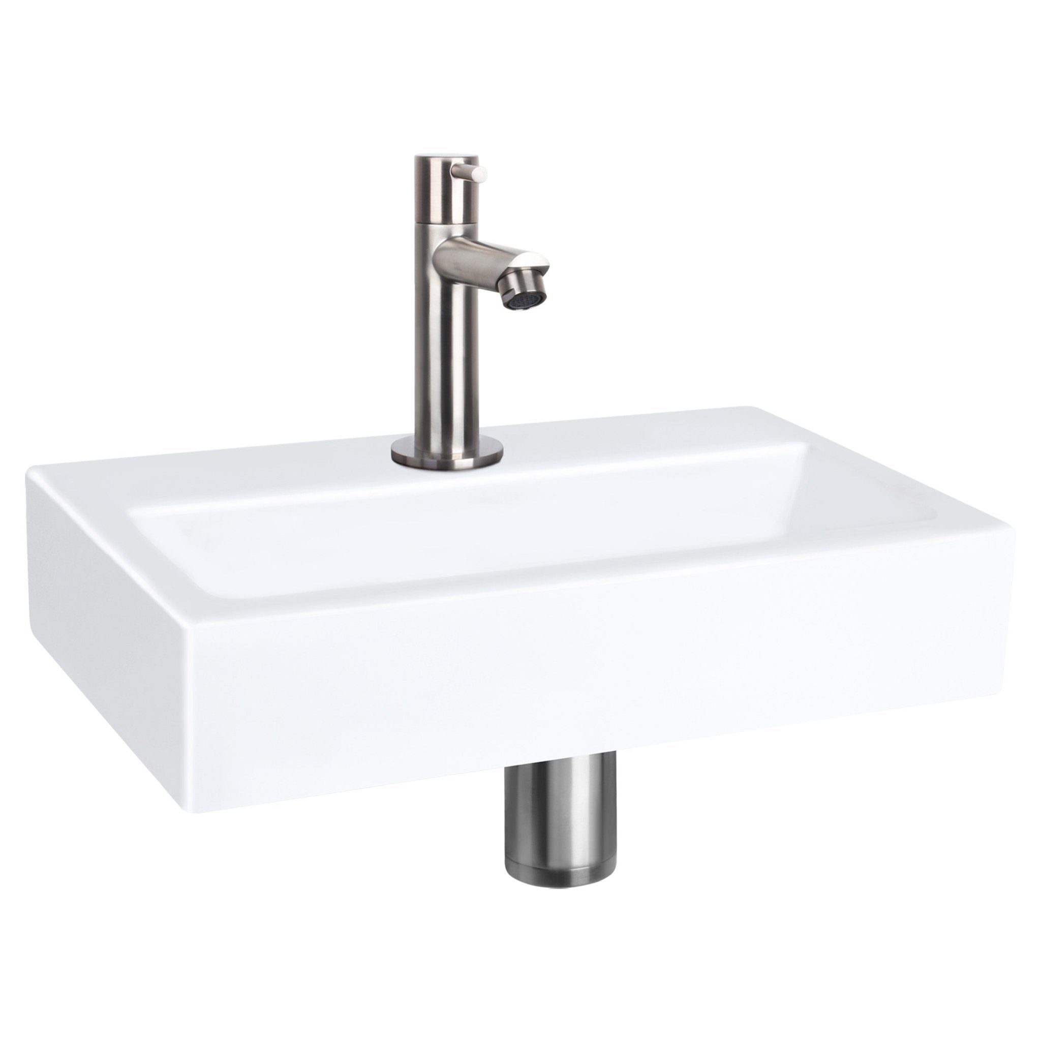 Differnz Flat fonteinset keramiek - kraan recht - 38 x 24 x 7 cm - mat chroom - Mozaiektegel.com