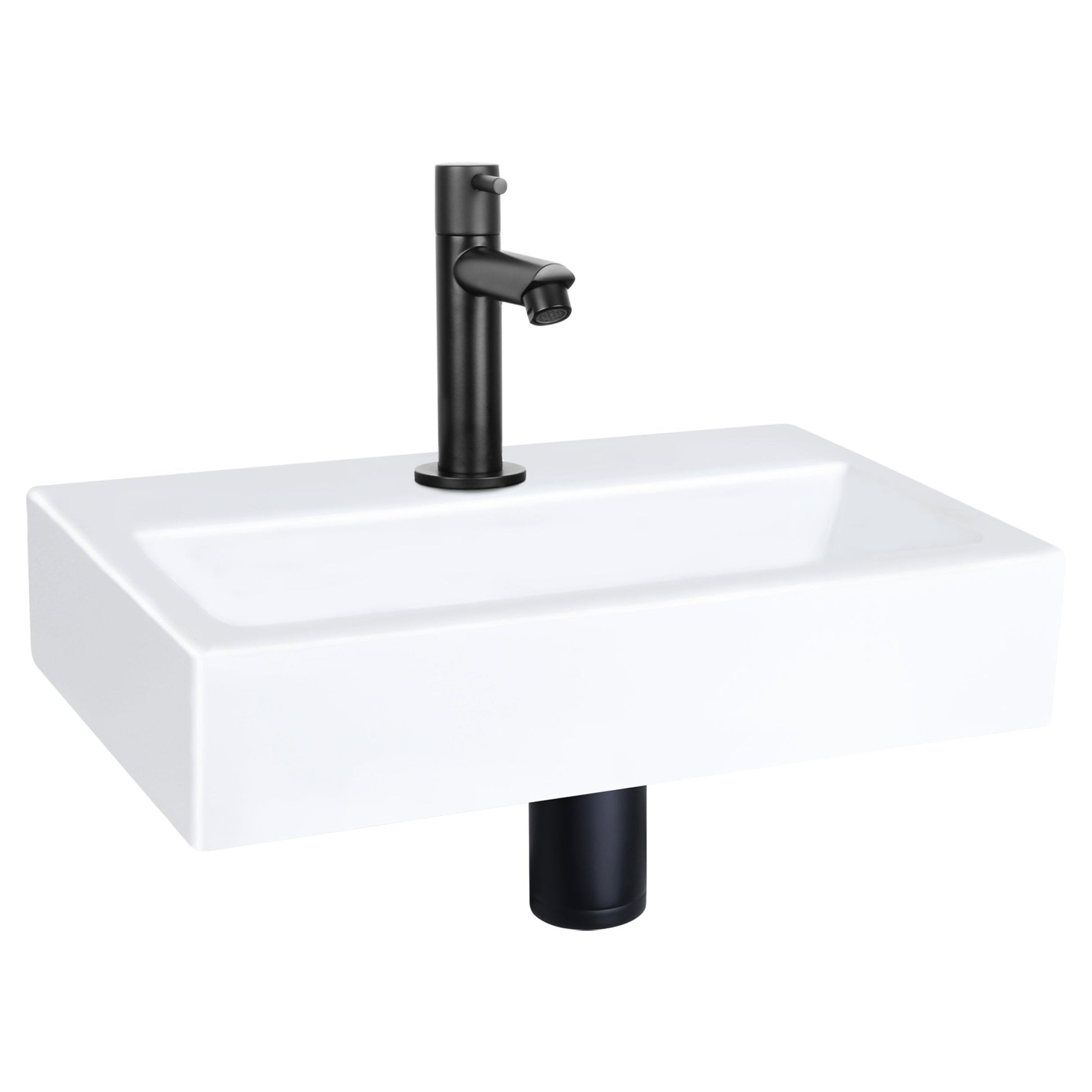 Differnz Flat fonteinset keramiek - kraan recht - 38 x 24 x 7 cm - mat zwart - Mozaiektegel.com