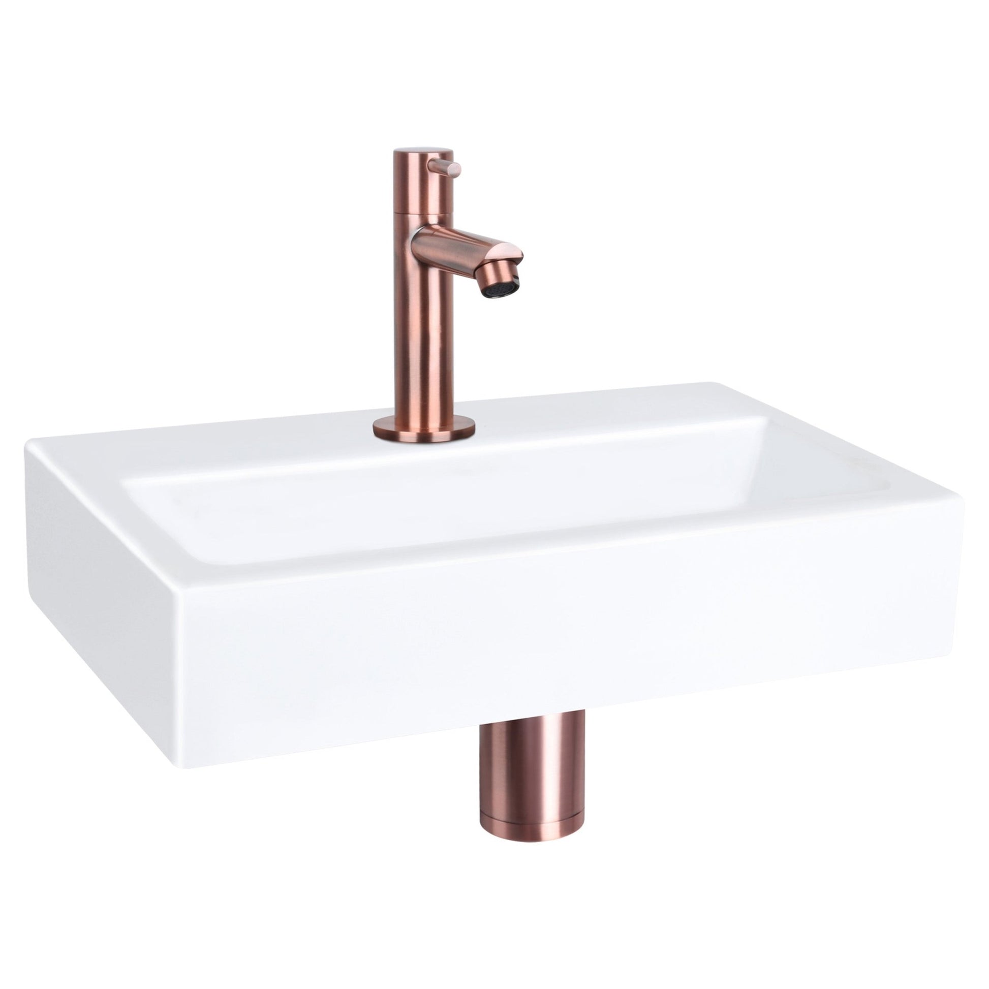 Differnz Flat fonteinset keramiek - kraan recht - 38 x 24 x 7 cm - rood koper - Mozaiektegel.com