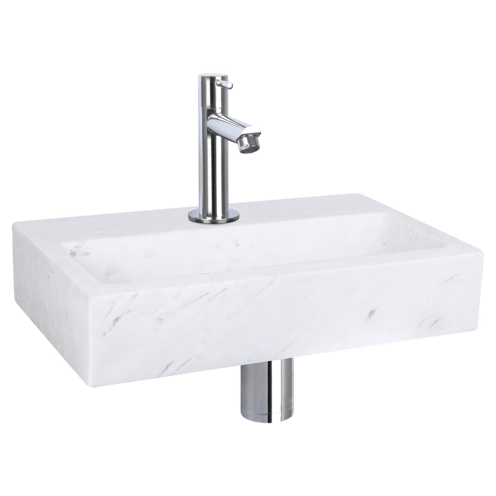 Differnz Flat fonteinset marmer - kraan recht - 38 x 24 x 8 cm - chroom - Mozaiektegel.com