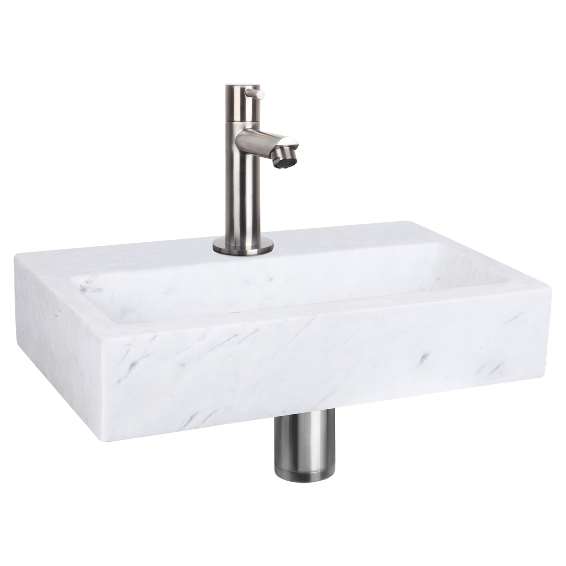 Differnz Flat fonteinset marmer - kraan recht - 38 x 24 x 8 cm - mat chroom - Mozaiektegel.com