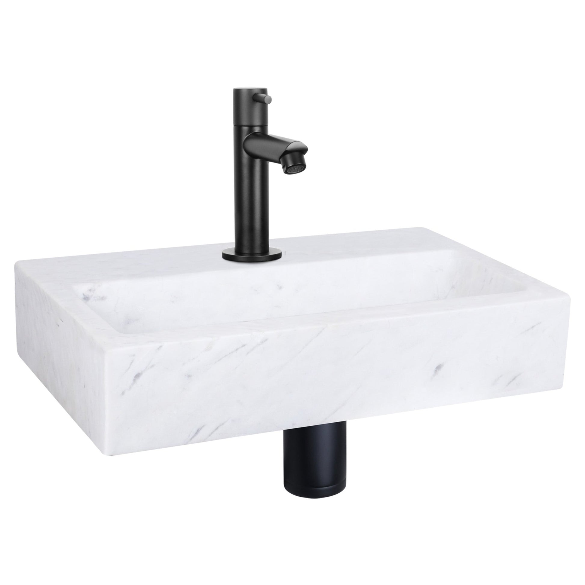 Differnz Flat fonteinset marmer - kraan recht - 38 x 24 x 8 cm - mat zwart - Mozaiektegel.com