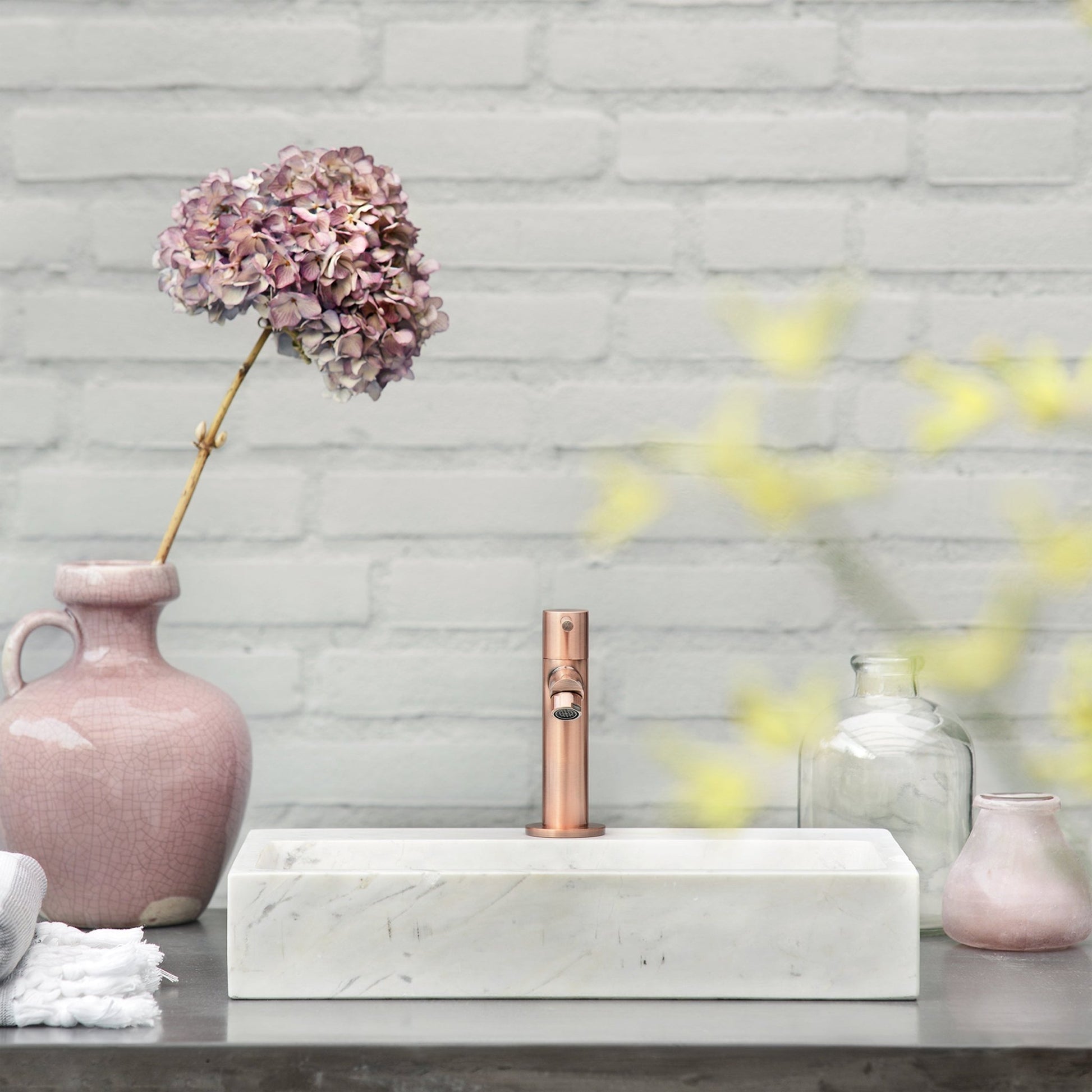 Differnz Flat fonteinset marmer - kraan recht - 38 x 24 x 8 cm - rood koper - Mozaiektegel.com