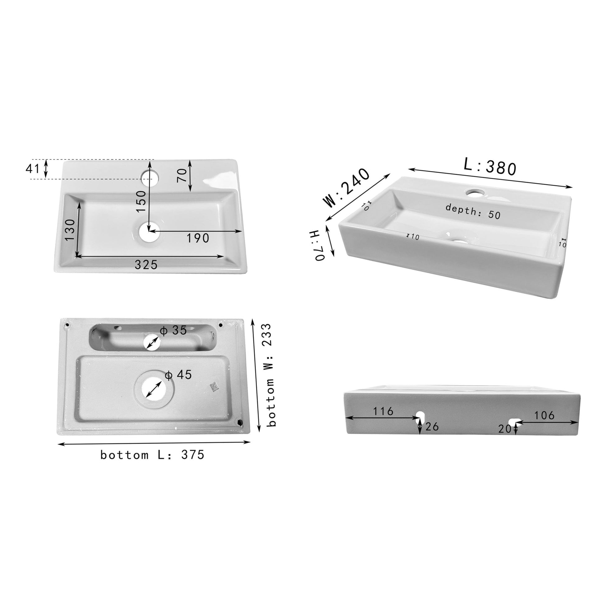 Differnz Flat Small fontein keramiek - 38 x 24 x 7 cm - wit - Mozaiektegel.com