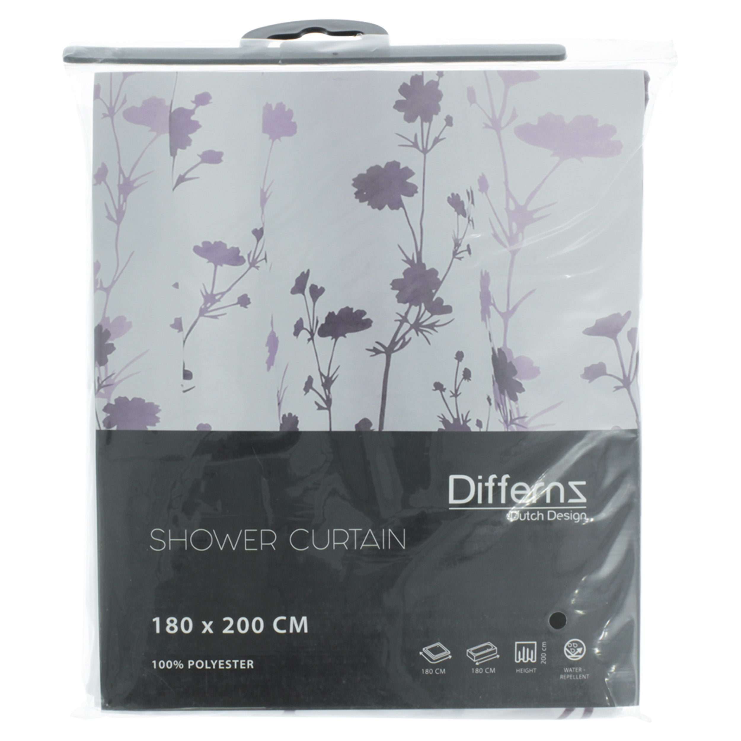 Differnz Folia douchegordijn 100% polyester - verzwaarde onderzoom - 180 x 200 cm - violet - Mozaiektegel.com