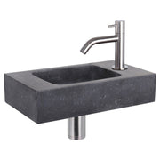 Differnz fonteinset bombai black - natuursteen - kraan gebogen - 40 x 22 x 9 cm - mat chroom - Mozaiektegel.com