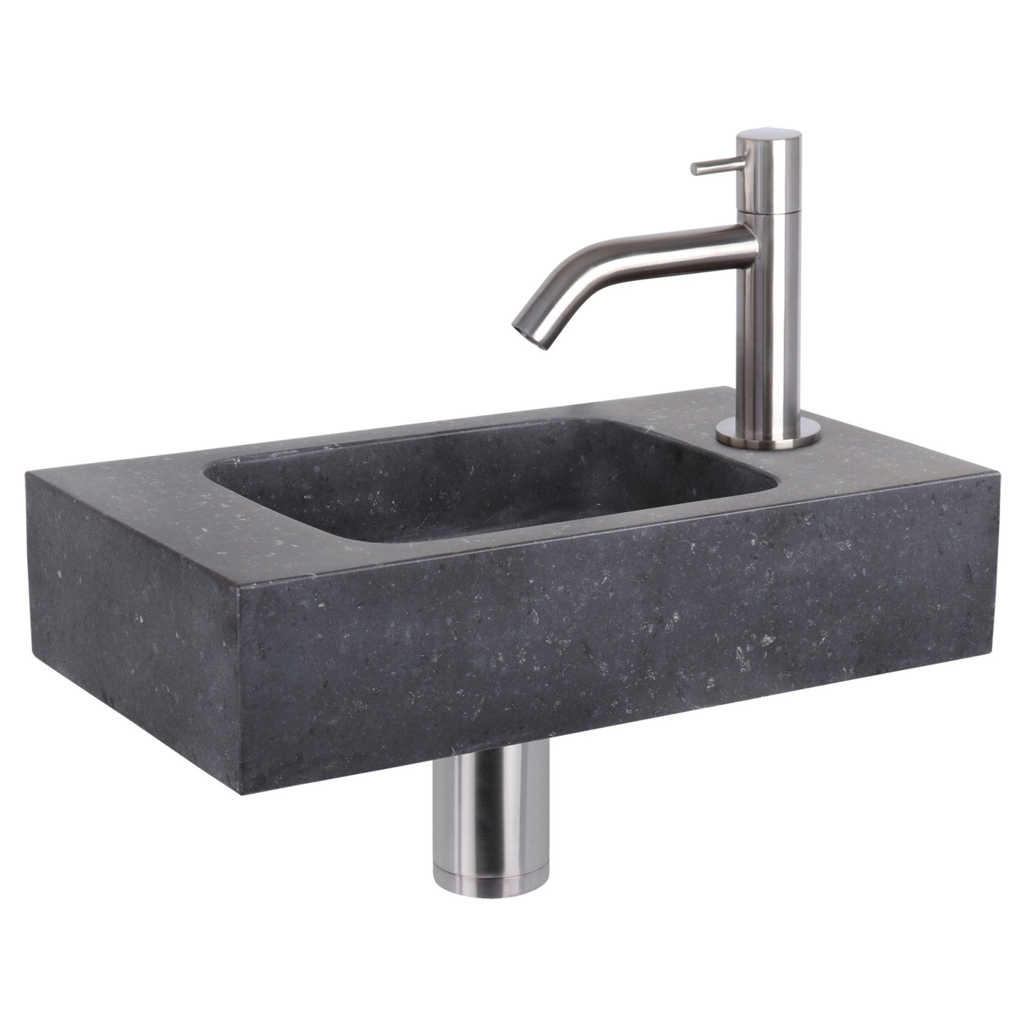 Differnz fonteinset bombai black - natuursteen - kraan gebogen - 40 x 22 x 9 cm - mat chroom - Mozaiektegel.com