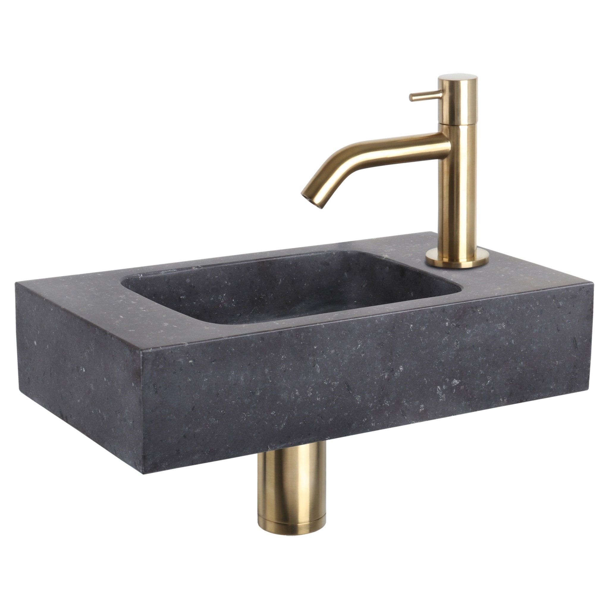 Differnz fonteinset bombai black - natuursteen - kraan gebogen - 40 x 22 x 9 cm - mat goud - Mozaiektegel.com