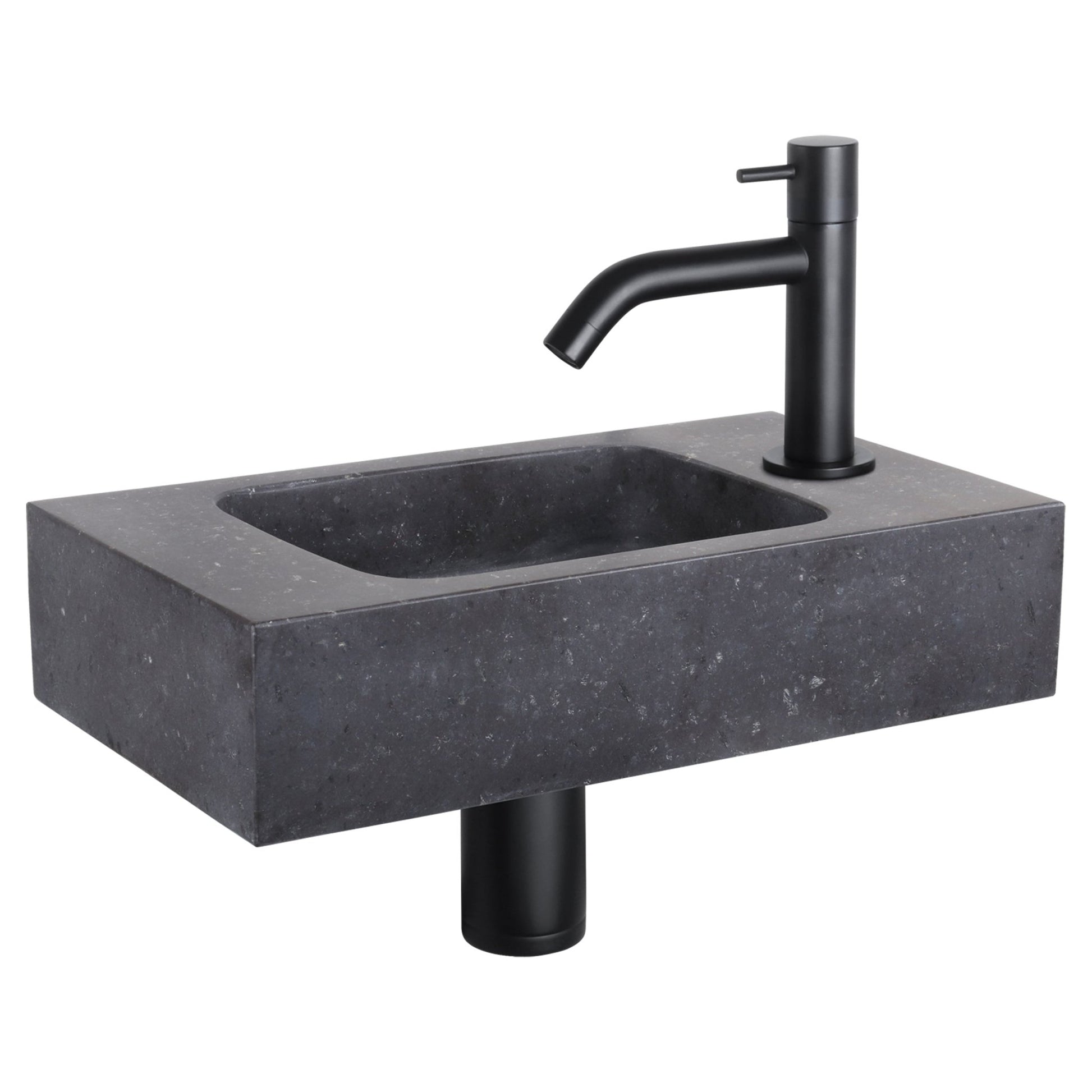 Differnz fonteinset bombai black - natuursteen - kraan gebogen - 40 x 22 x 9 cm - mat zwart - Mozaiektegel.com