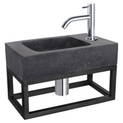 Differnz fonteinset bombai black - natuursteen - kraan gebogen - met handdoekrek - 40 x 22 x 9 cm - chroom - Mozaiektegel.com