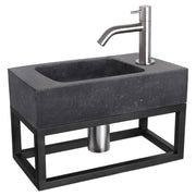 Differnz fonteinset bombai black - natuursteen - kraan gebogen - met handdoekrek - 40 x 22 x 9 cm - mat chroom - Mozaiektegel.com