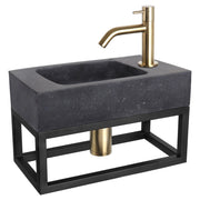 Differnz fonteinset bombai black - natuursteen - kraan gebogen - met handdoekrek - 40 x 22 x 9 cm - mat goud - Mozaiektegel.com