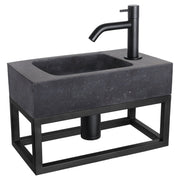 Differnz fonteinset bombai black - natuursteen - kraan gebogen - met handdoekrek - 40 x 22 x 9 cm - mat zwart - Mozaiektegel.com