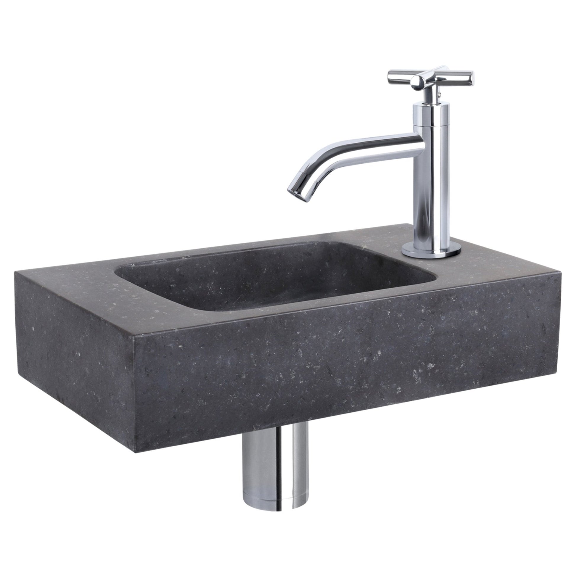 Differnz fonteinset bombai black - natuursteen - kraan kruis - 40 x 22 x 9 cm - chroom - Mozaiektegel.com