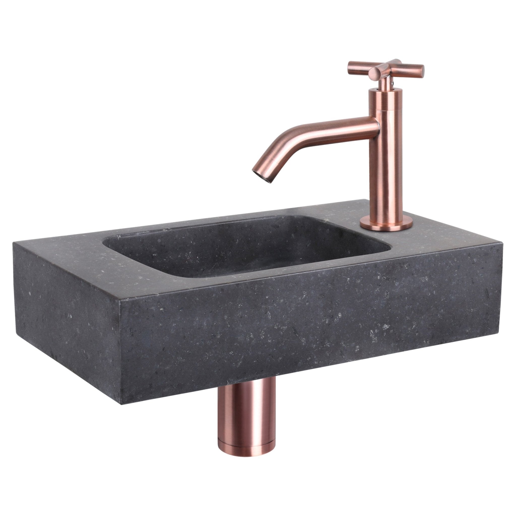 Differnz fonteinset bombai black - natuursteen - kraan kruis - 40 x 22 x 9 cm - rood koper - Mozaiektegel.com