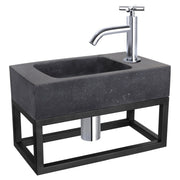 Differnz fonteinset bombai black - natuursteen - kraan kruis - met handdoekrek - 40 x 22 x 9 cm - chroom - Mozaiektegel.com
