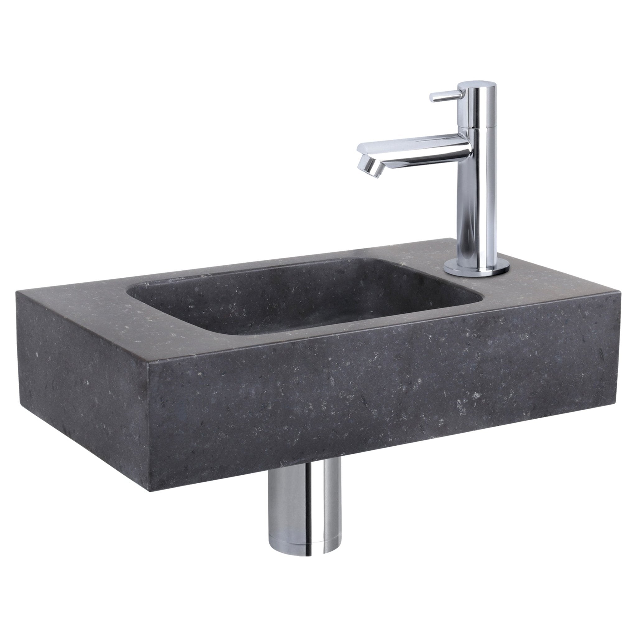 Differnz fonteinset bombai black - natuursteen - kraan recht - 40 x 22 x 9 cm - chroom - Mozaiektegel.com