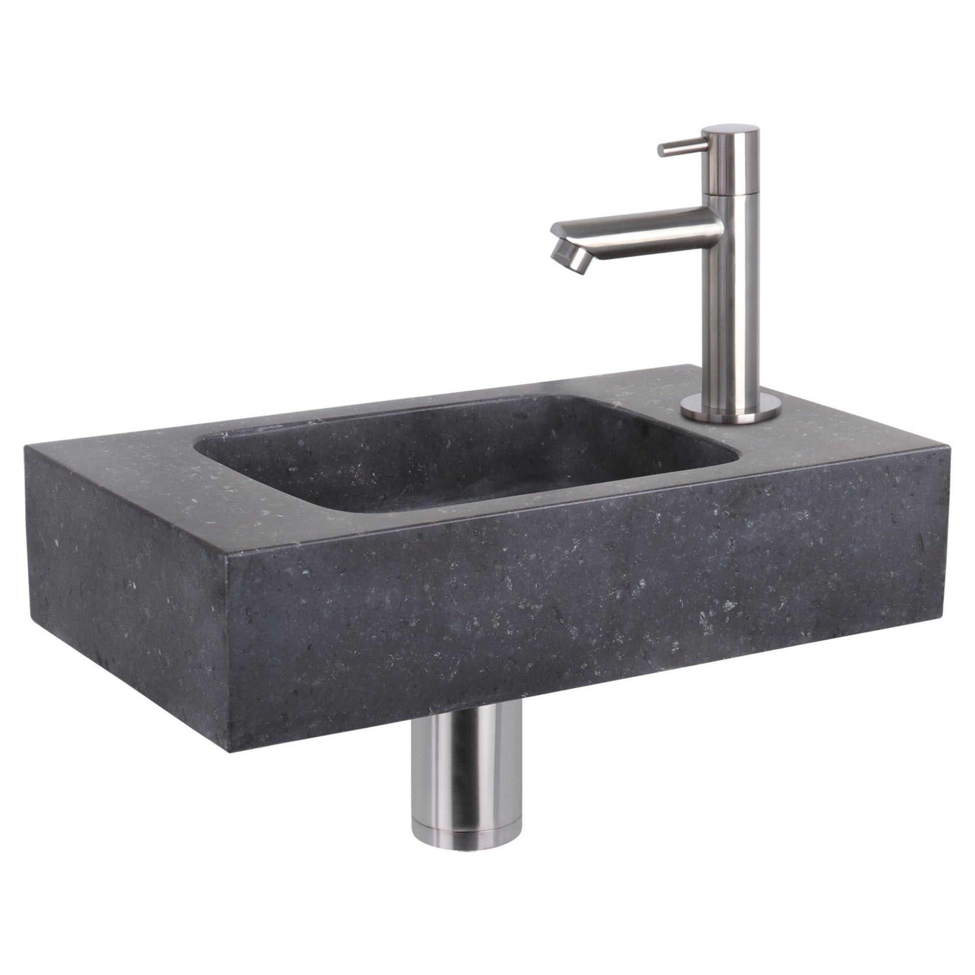 Differnz fonteinset bombai black - natuursteen - kraan recht - 40 x 22 x 9 cm - mat chroom - Mozaiektegel.com