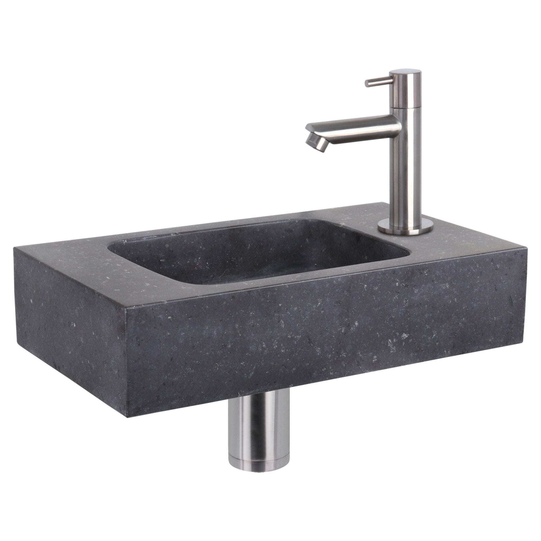 Differnz fonteinset bombai black - natuursteen - kraan recht - 40 x 22 x 9 cm - mat chroom - Mozaiektegel.com