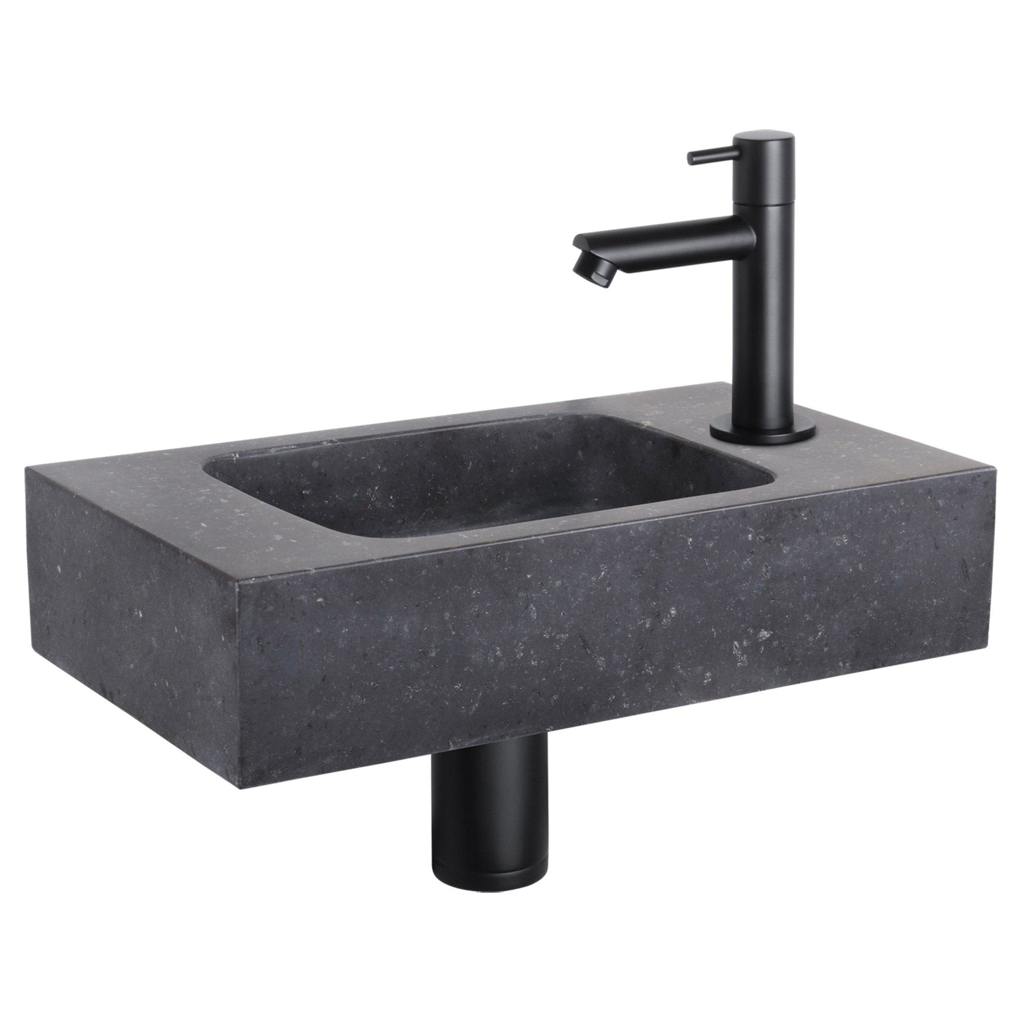 Differnz fonteinset bombai black - natuursteen - kraan recht - 40 x 22 x 9 cm - mat zwart - Mozaiektegel.com