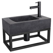 Differnz fonteinset bombai black - natuursteen - kraan recht - met handdoekrek - 40 x 22 x 9 cm - mat zwart - Mozaiektegel.com