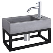 Differnz Force fonteinset beton donkergrijs - kraan gebogen - met handdoekrek - 40 x 22 x 9 cm - chroom - Mozaiektegel.com