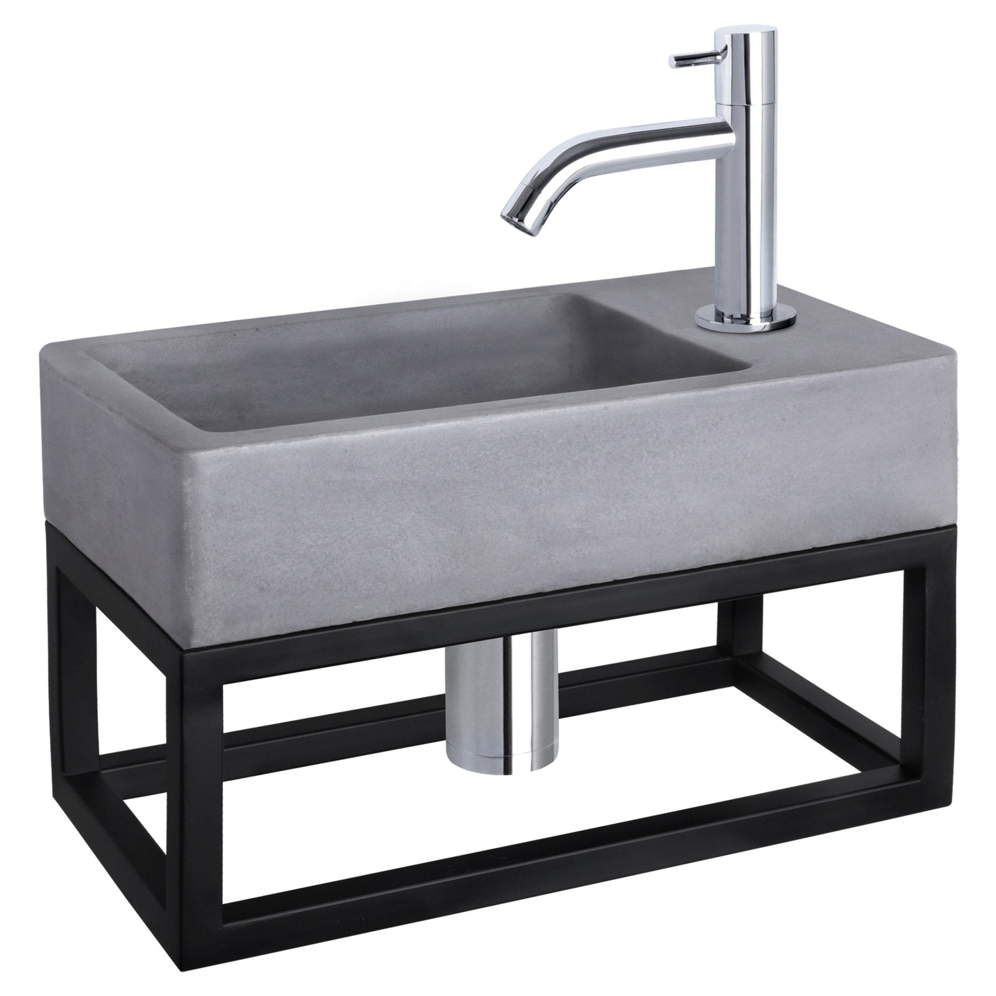 Differnz Force fonteinset beton donkergrijs - kraan gebogen - met handdoekrek - 40 x 22 x 9 cm - chroom - Mozaiektegel.com