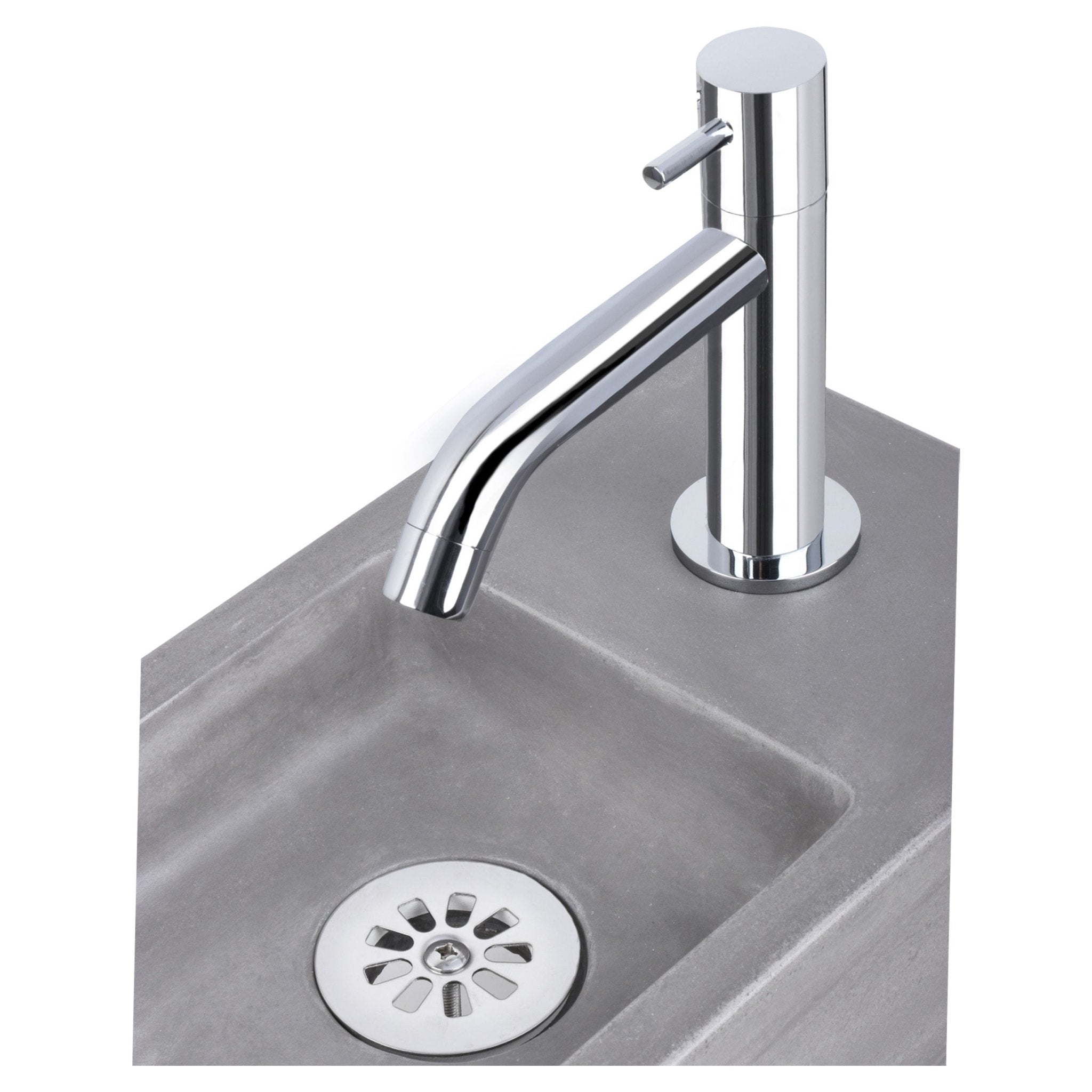 Differnz Force fonteinset beton donkergrijs - kraan gebogen - met handdoekrek - 40 x 22 x 9 cm - chroom - Mozaiektegel.com