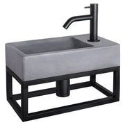 Differnz Force fonteinset beton donkergrijs - kraan gebogen - met handdoekrek - 40 x 22 x 9 cm - mat zwart - Mozaiektegel.com