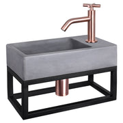 Differnz Force fonteinset beton donkergrijs - kraan kruis - met handdoekrek - 40 x 22 x 9 cm - rood koper - Mozaiektegel.com