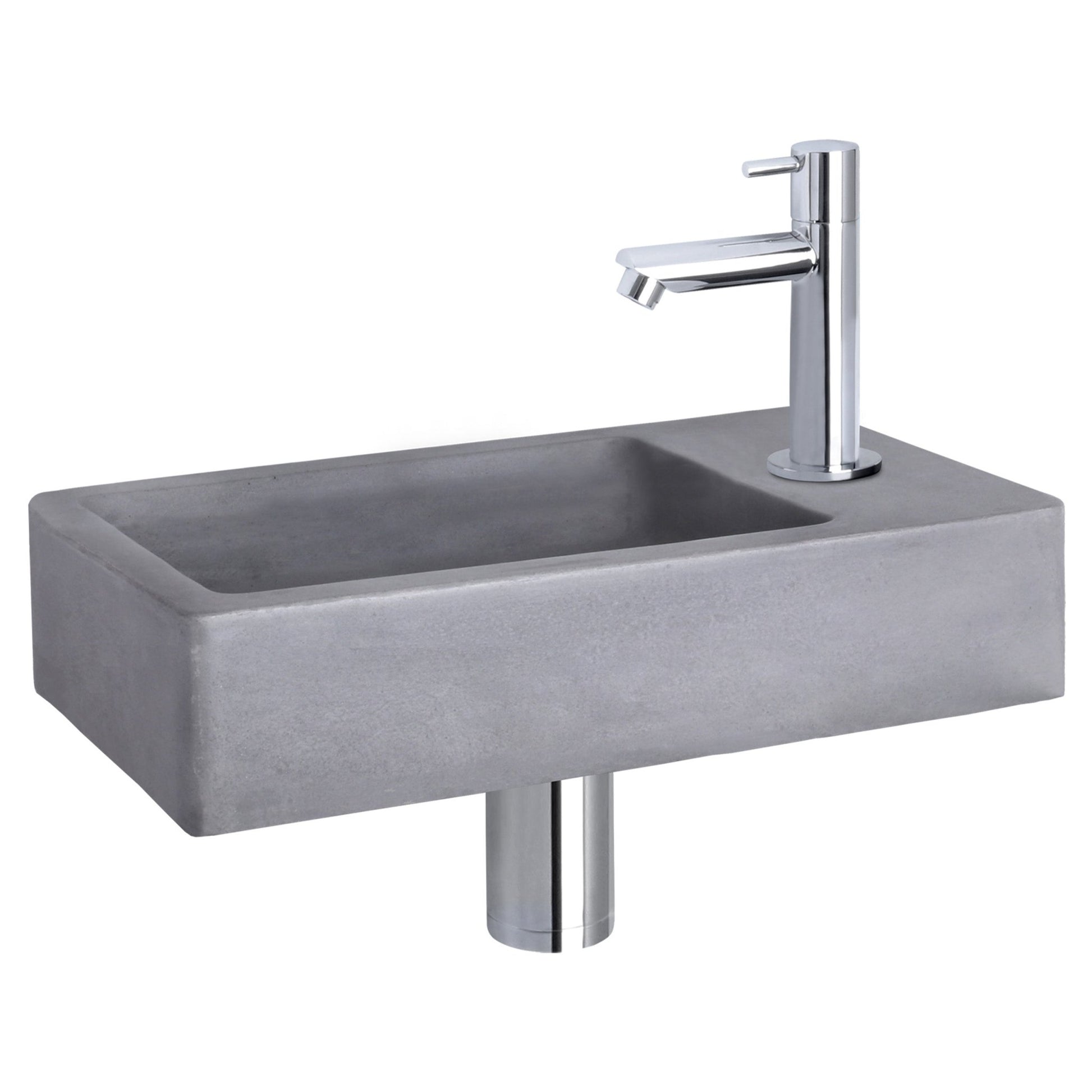 Differnz Force fonteinset beton donkergrijs - kraan recht - 40 x 22 x 8 cm - chroom - Mozaiektegel.com