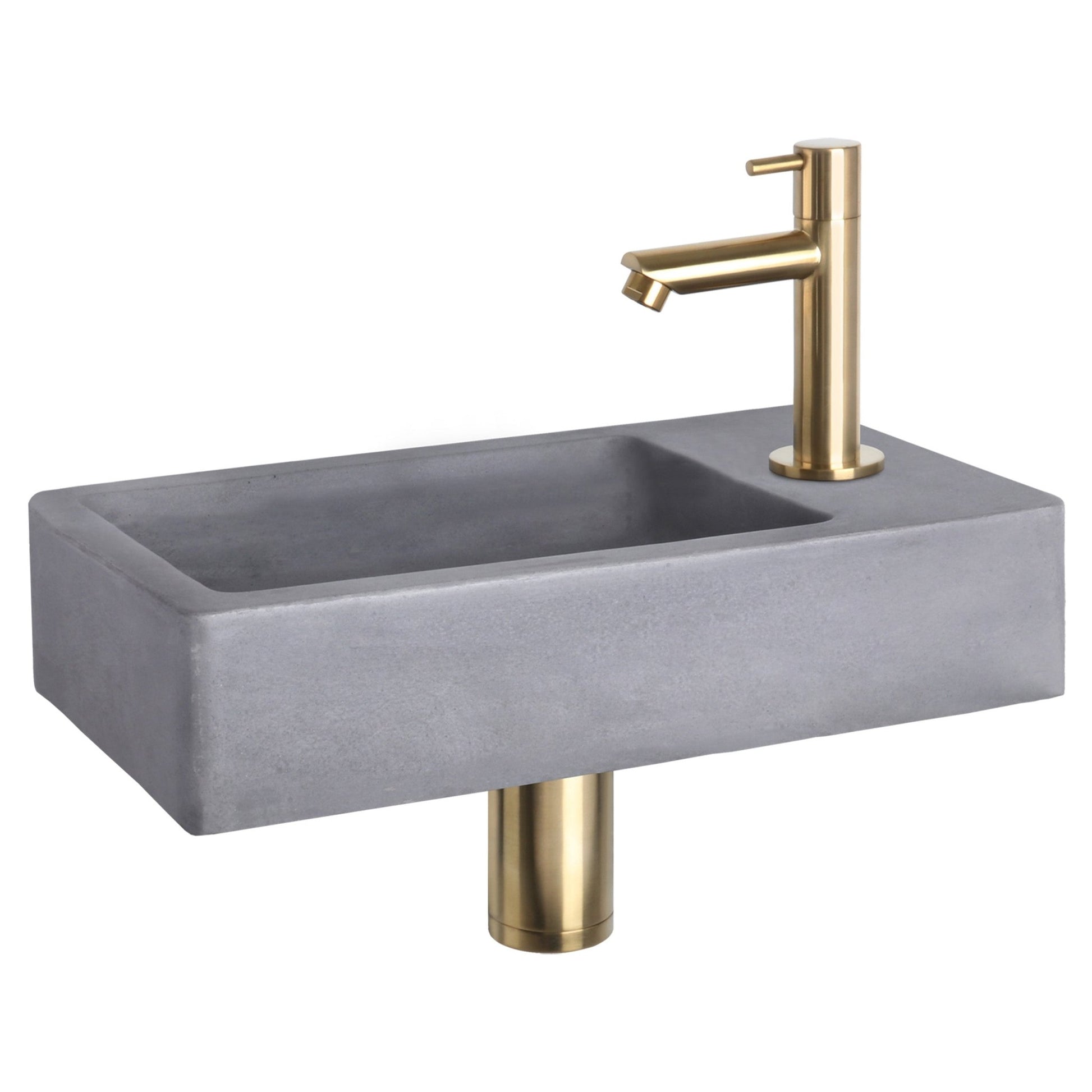 Differnz Force fonteinset beton donkergrijs - kraan recht - 40 x 22 x 8 cm - mat goud - Mozaiektegel.com