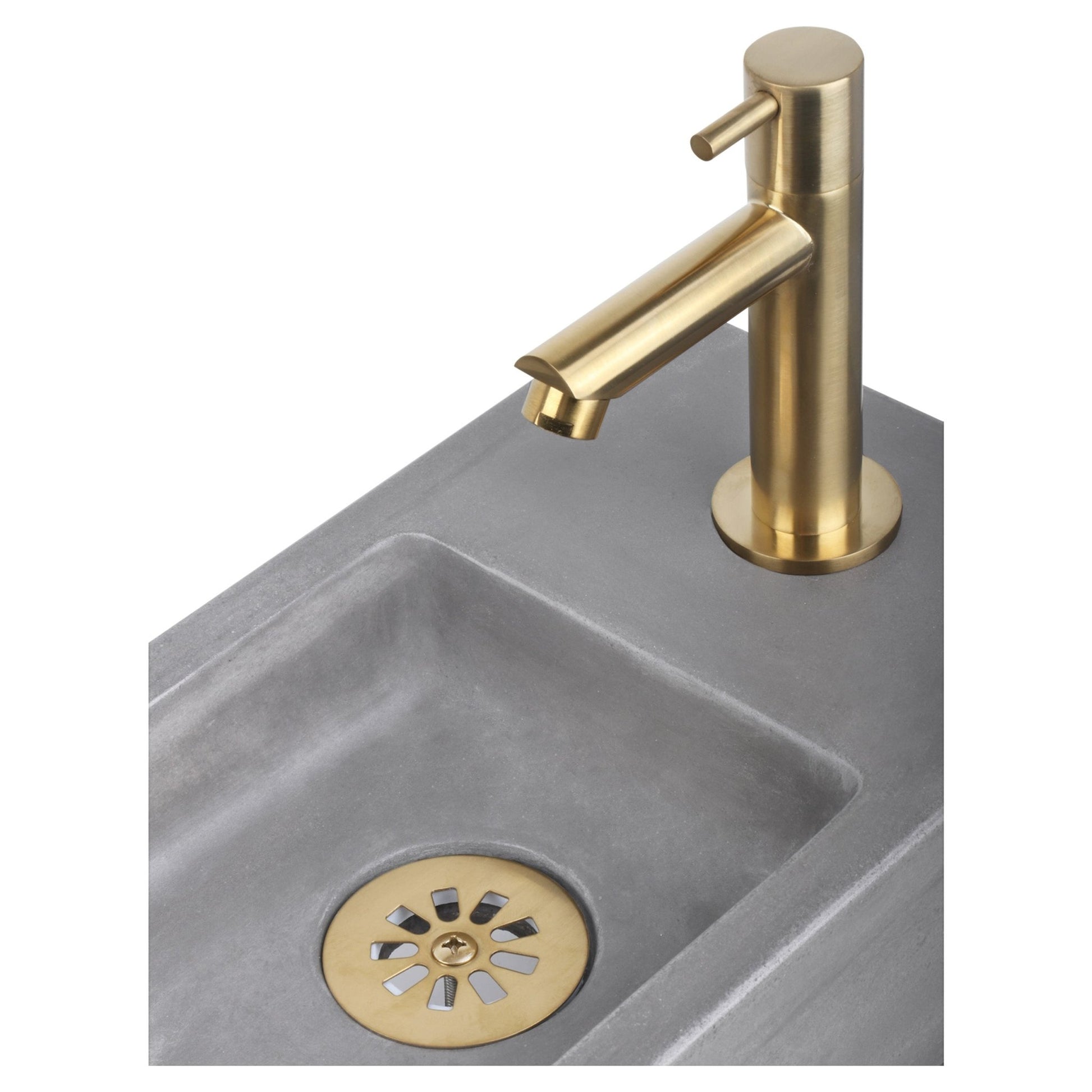 Differnz Force fonteinset beton donkergrijs - kraan recht - 40 x 22 x 8 cm - mat goud - Mozaiektegel.com