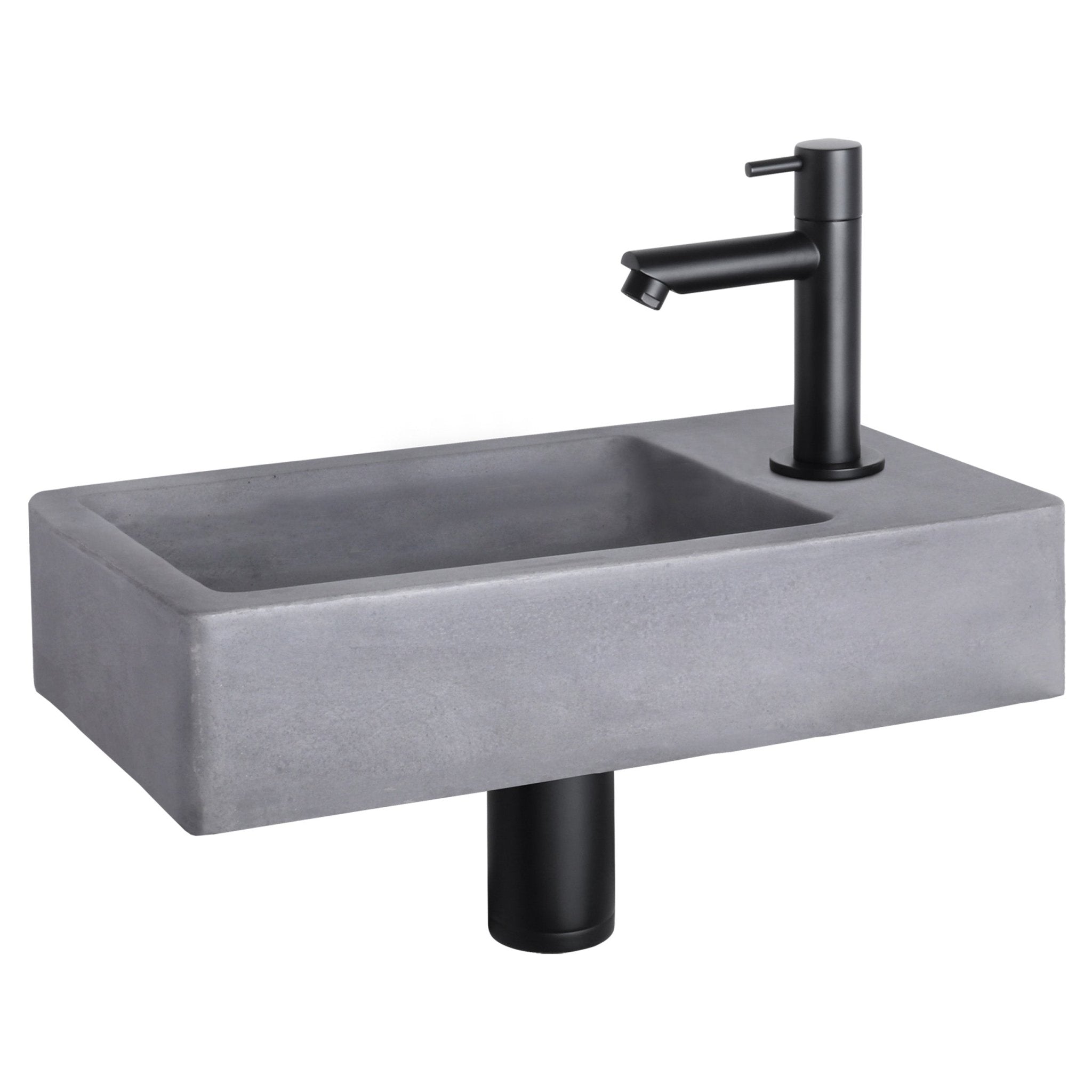 Differnz Force fonteinset beton donkergrijs - kraan recht - 40 x 22 x 8 cm - mat zwart - Mozaiektegel.com