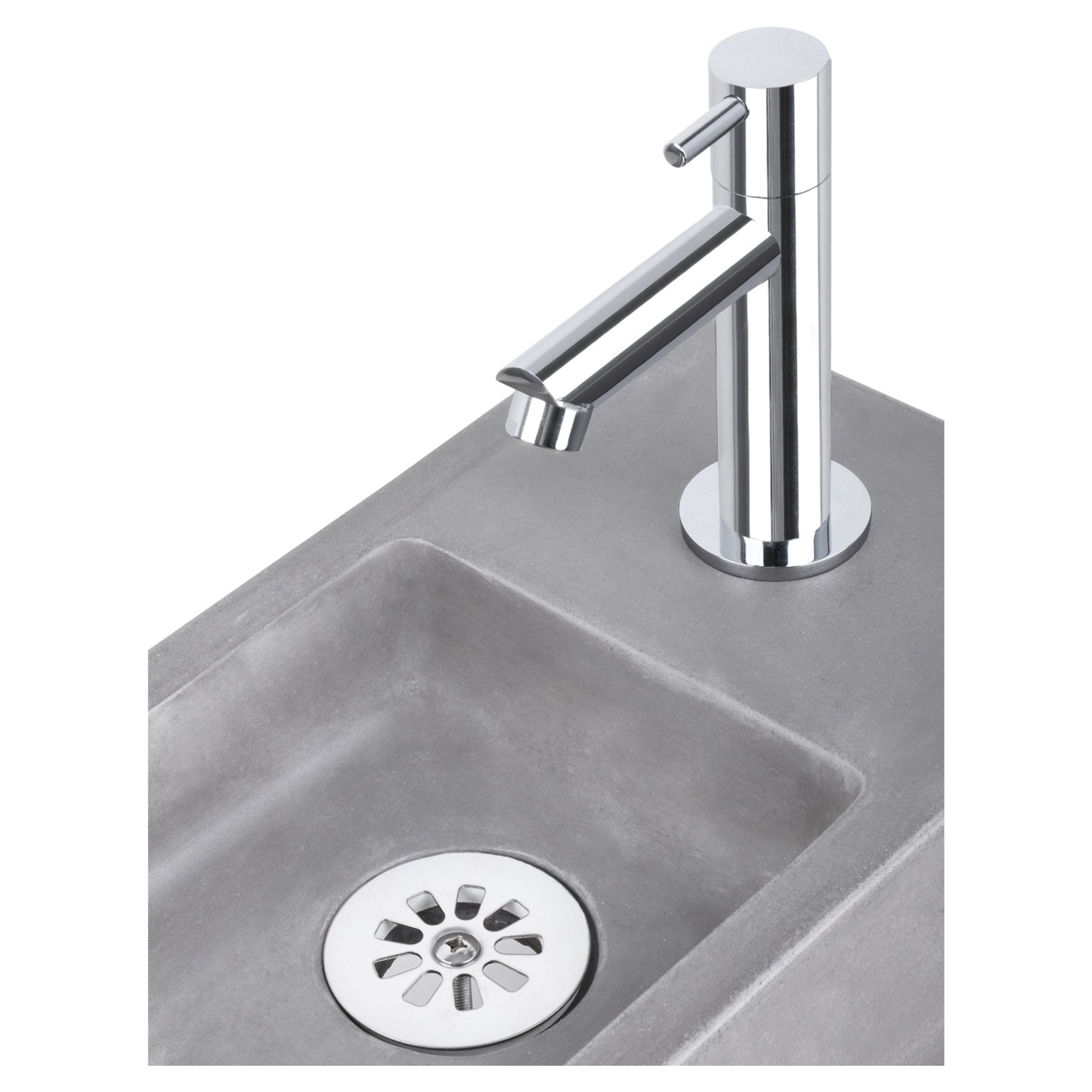 Differnz Force fonteinset beton donkergrijs - kraan recht - met handdoekrek - 40 x 22 x 9 cm - chroom - Mozaiektegel.com