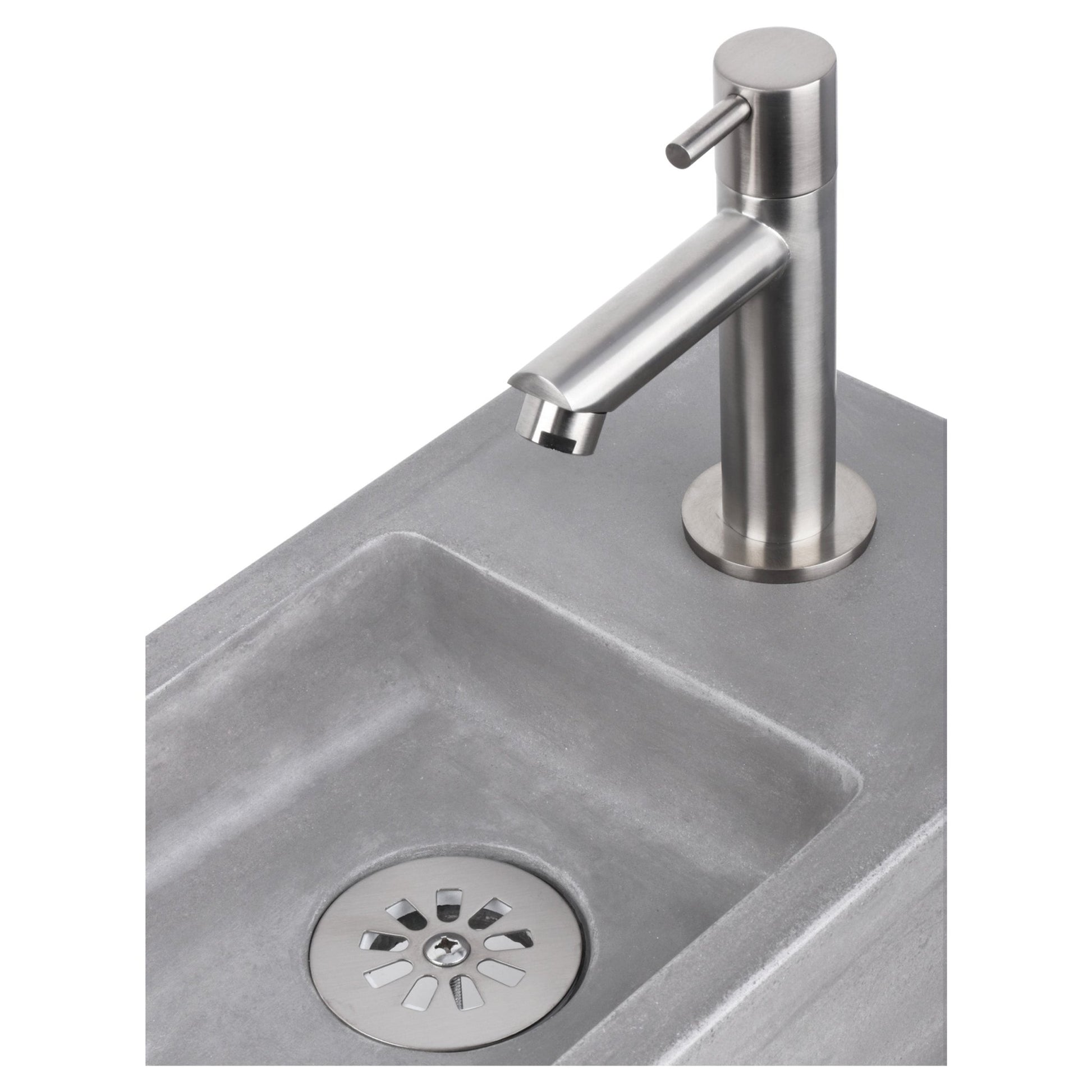 Differnz Force fonteinset beton donkergrijs - kraan recht - met handdoekrek - 40 x 22 x 9 cm - mat chroom - Mozaiektegel.com