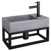 Differnz Force fonteinset beton donkergrijs - kraan recht - met handdoekrek - 40 x 22 x 9 cm - mat zwart - Mozaiektegel.com