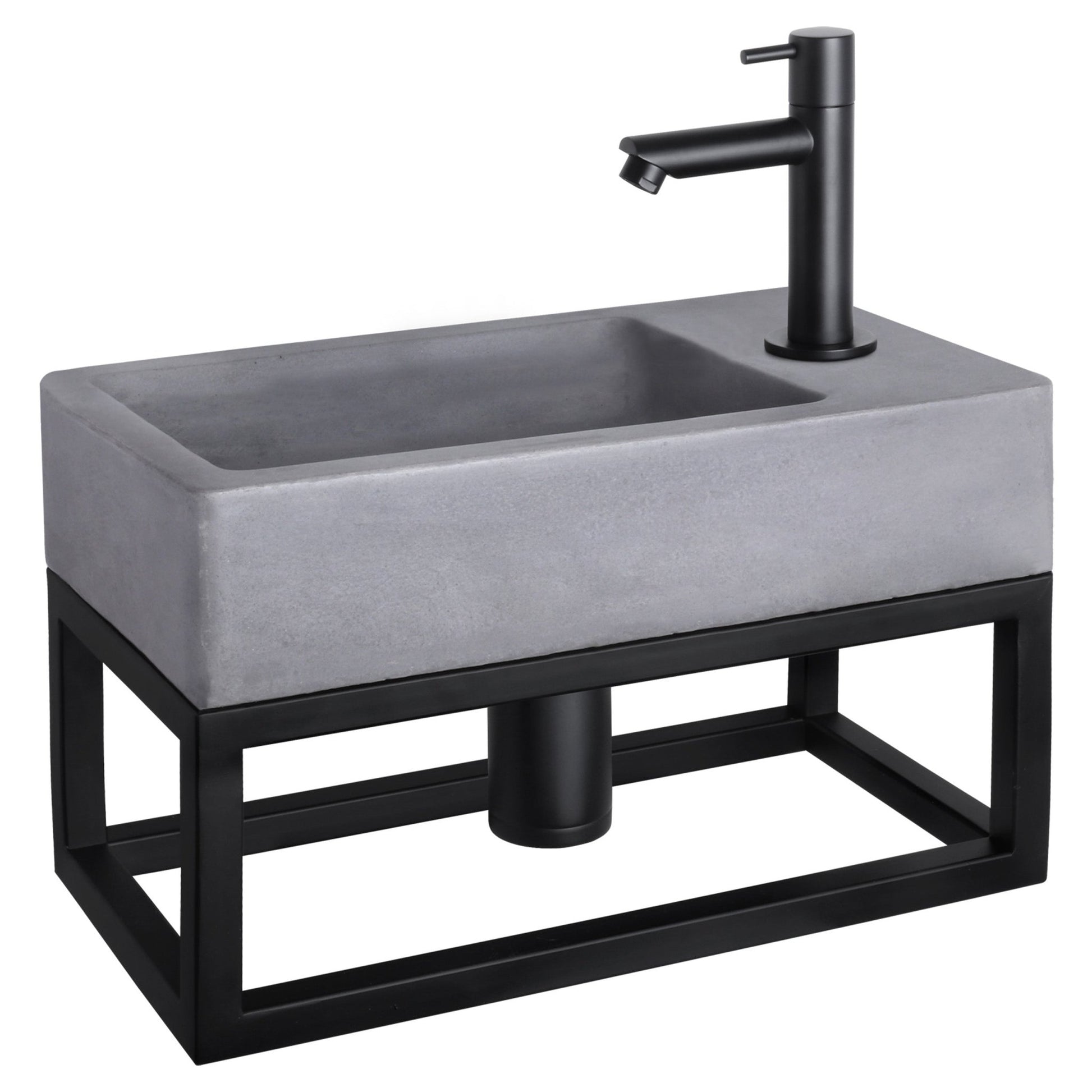 Differnz Force fonteinset beton donkergrijs - kraan recht - met handdoekrek - 40 x 22 x 9 cm - mat zwart - Mozaiektegel.com