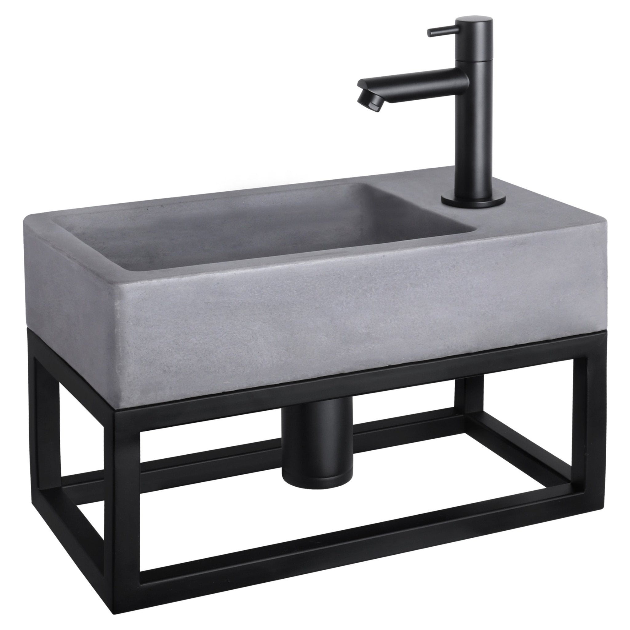 Differnz Force fonteinset beton donkergrijs - kraan recht - met handdoekrek - 40 x 22 x 9 cm - mat zwart - Mozaiektegel.com