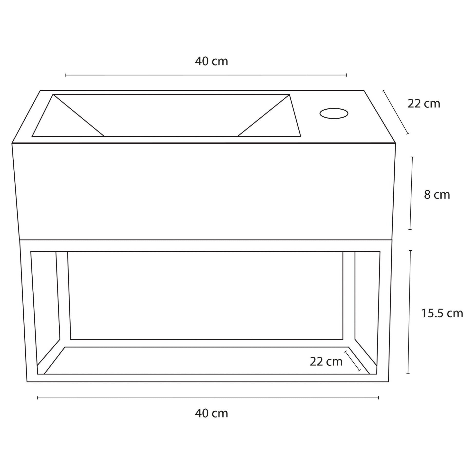 Differnz Force fonteinset beton donkergrijs - kraan recht - met handdoekrek - 40 x 22 x 9 cm - mat zwart - Mozaiektegel.com
