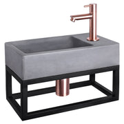 Differnz Force fonteinset beton donkergrijs - kraan recht - met handdoekrek - 40 x 22 x 9 cm - rood koper - Mozaiektegel.com