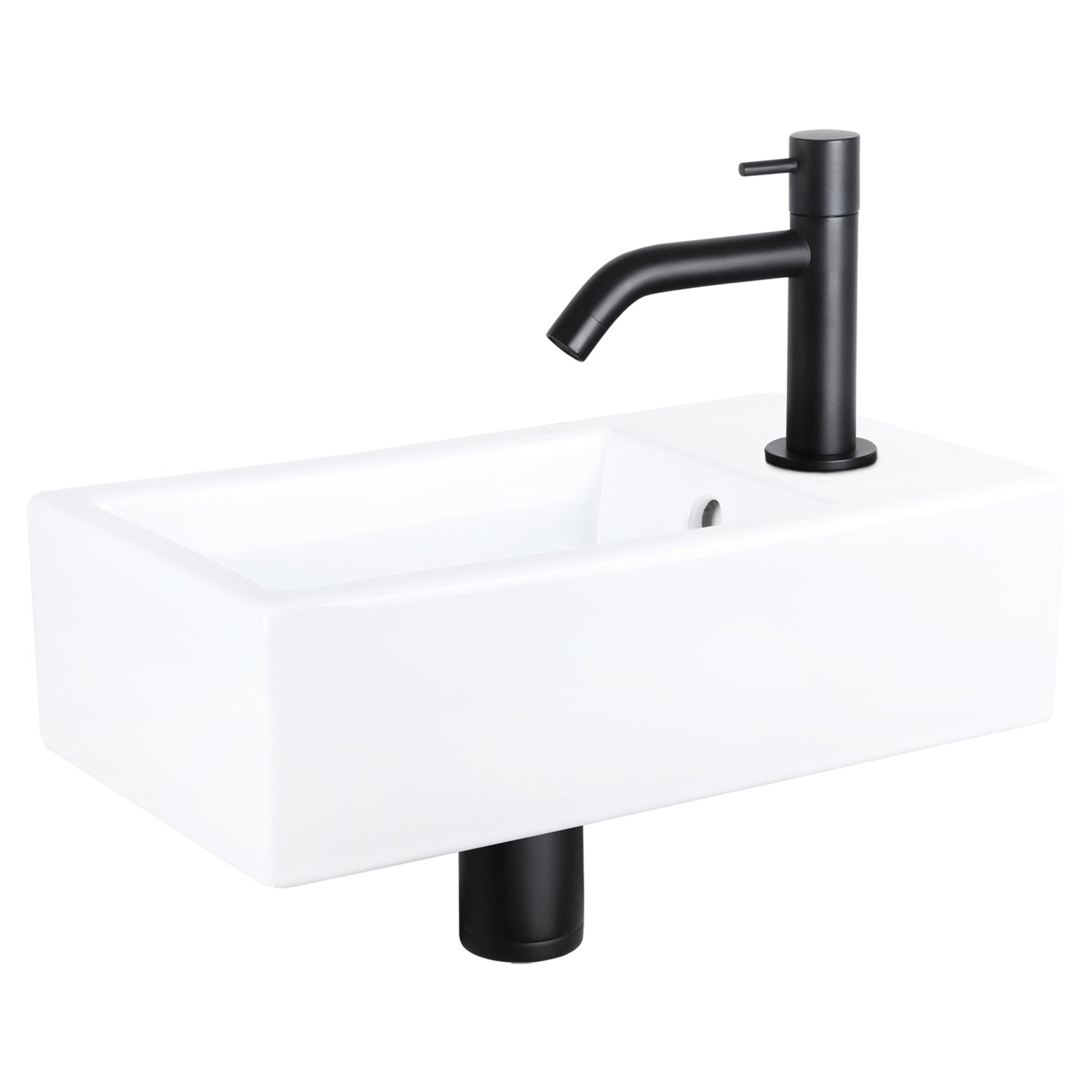 Differnz Force fonteinset keramiek - kraan gebogen - 40 x 22 x 11.5 cm - mat zwart - Mozaiektegel.com