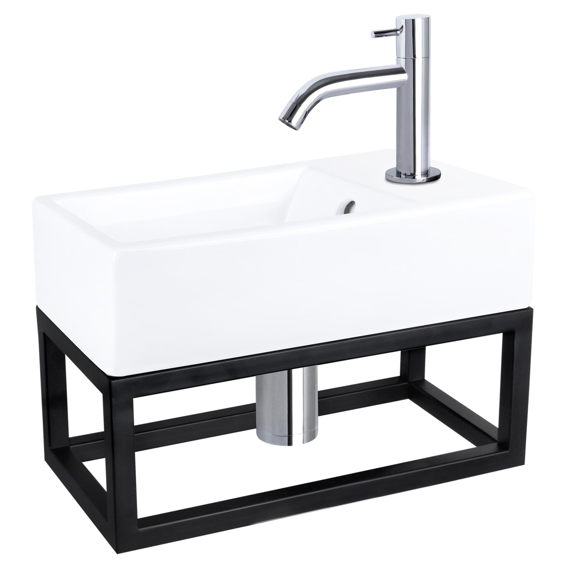 Differnz Force fonteinset keramiek - kraan gebogen - met handdoekrek - 40 x 22 x 11.5 cm - chroom - Mozaiektegel.com